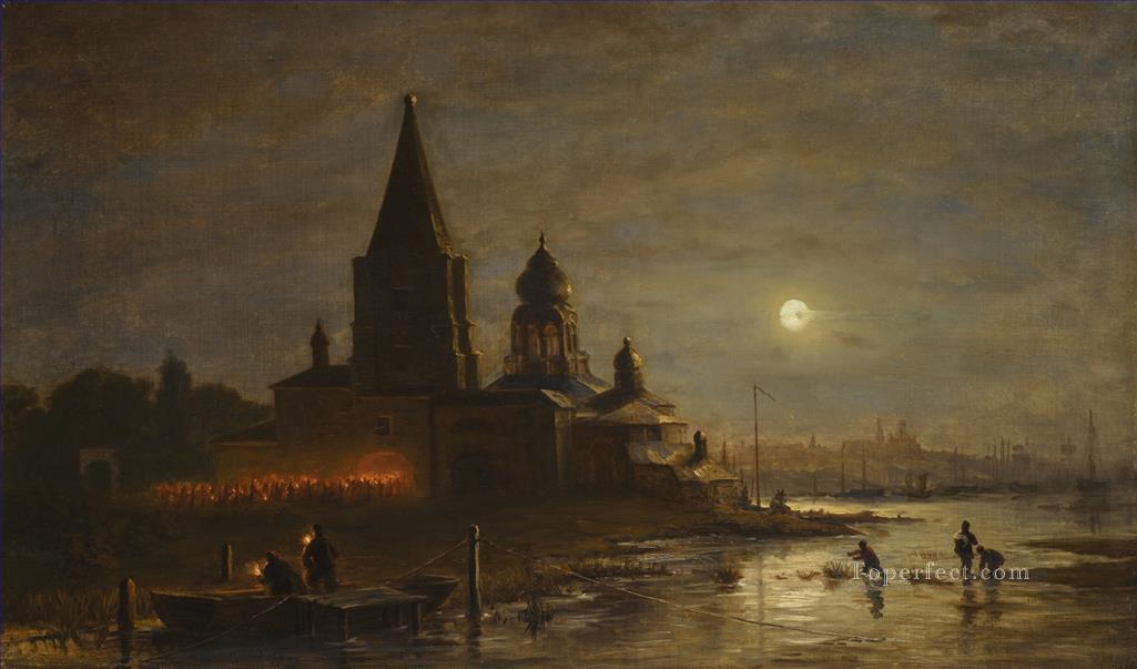 NIGHT PROCESSION IN YAROSLAVL Alexey Bogolyubov cityscape city views Oil Paintings